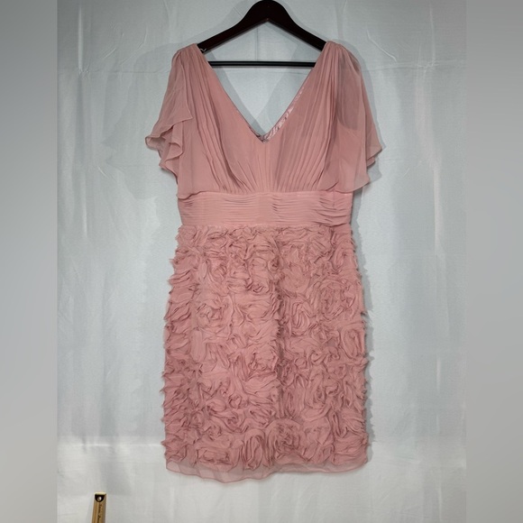JS Collections Pink Chiffon Rosette Dress 14 Flutter Cocktail Party Wedding - Picture 1 of 13
